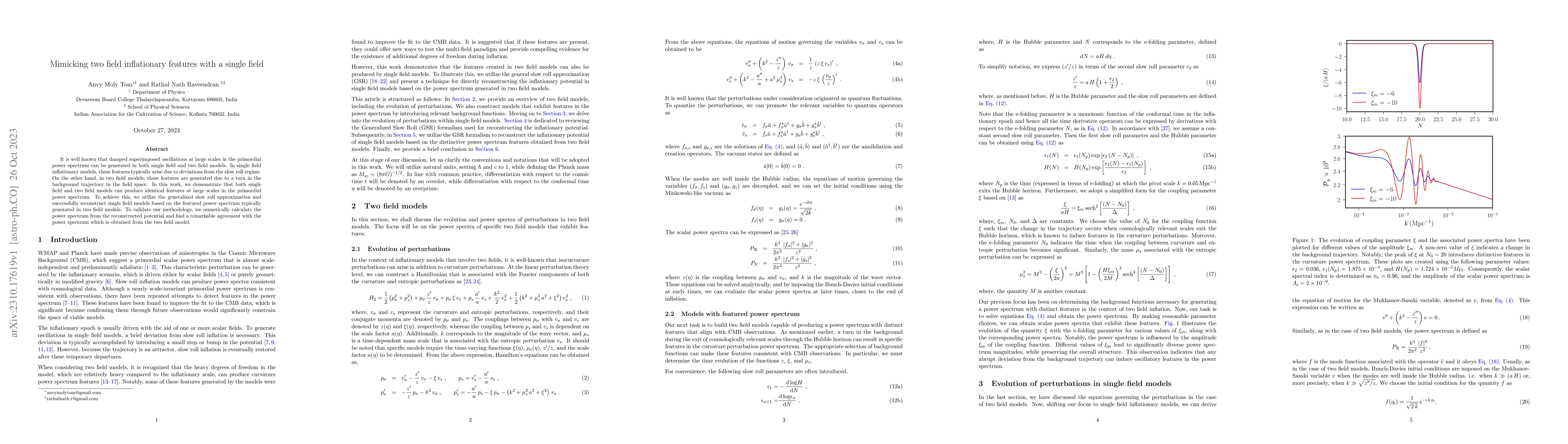 Thumbnail for Mimicking two field inflationary features with a single field