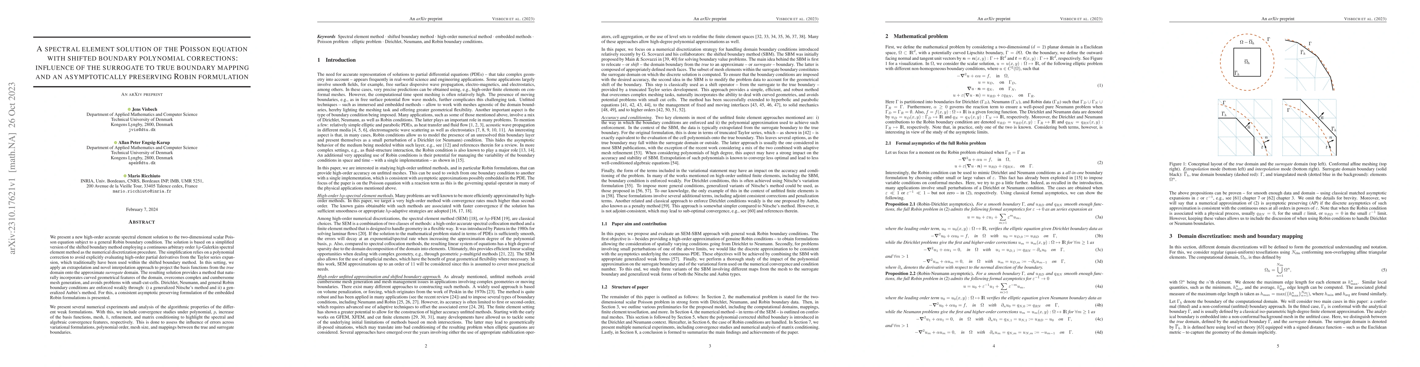 Thumbnail for A spectral element solution of the Poisson equation with shifted
  boundary polynomial corrections: influence of the surrogate to true boundary
  mapping and an asymptotically preserving Robin formulation