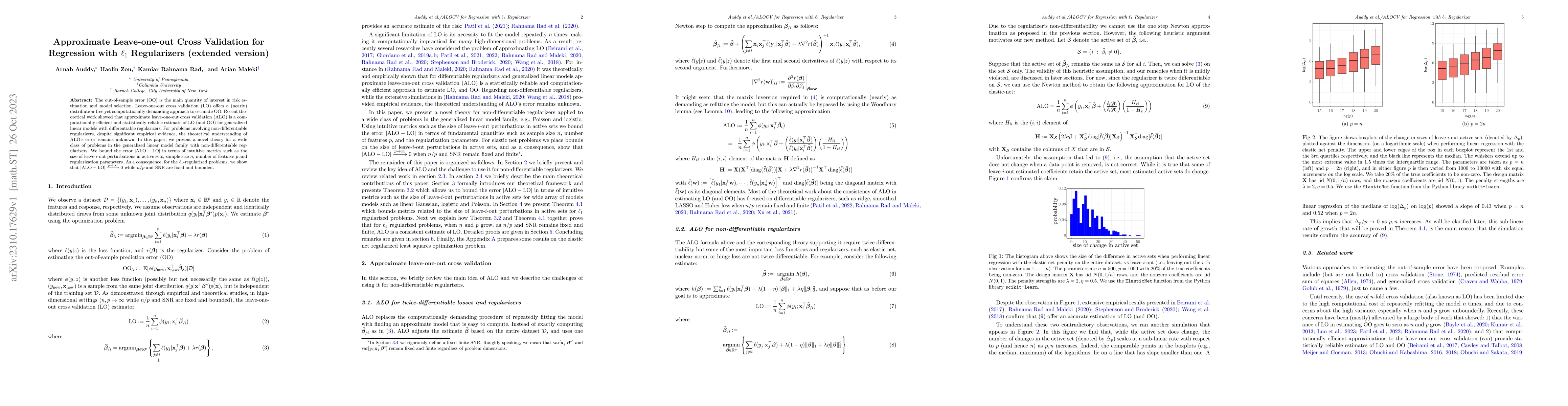 Thumbnail for Approximate Leave-one-out Cross Validation for Regression with $\ell_1$
  Regularizers (extended version)