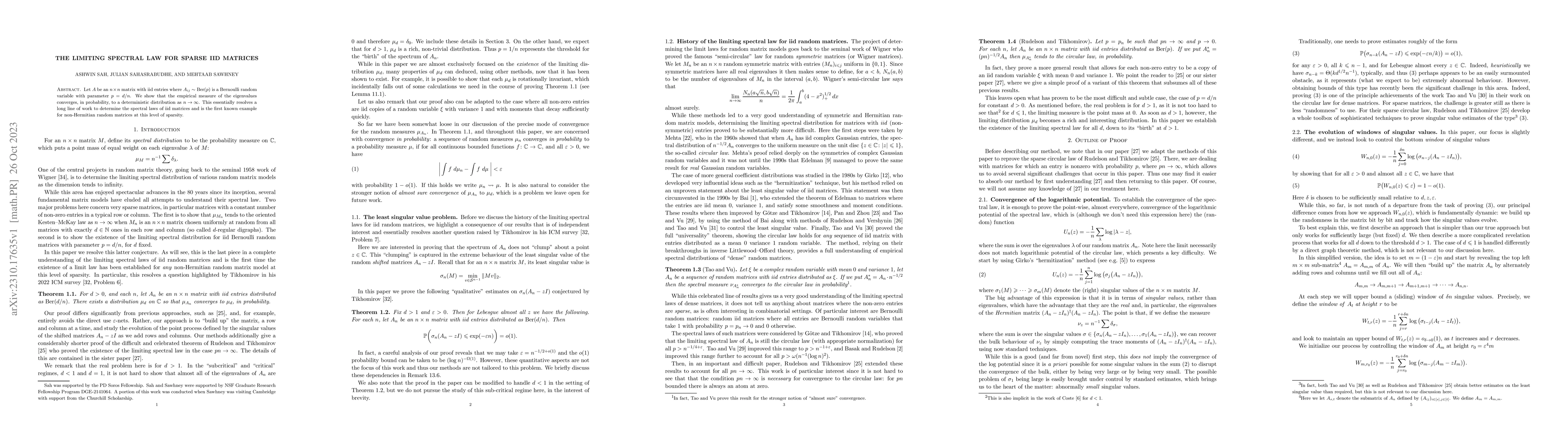 Thumbnail for The limiting spectral law for sparse iid matrices