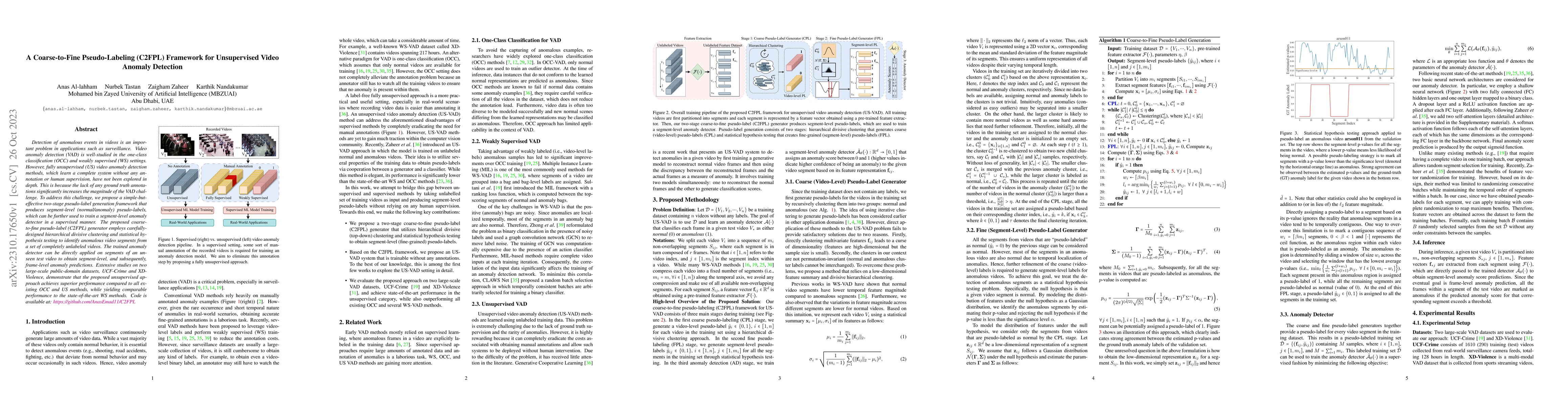 Thumbnail for A Coarse-to-Fine Pseudo-Labeling (C2FPL) Framework for Unsupervised
  Video Anomaly Detection