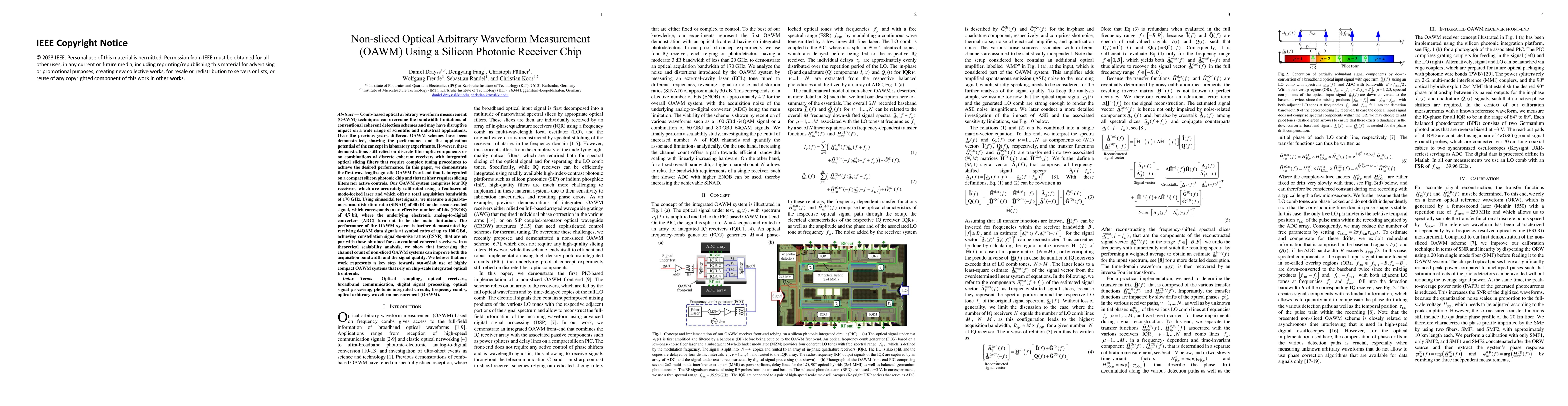 Thumbnail for Non-sliced Optical Arbitrary Waveform Measurement (OAWM) Using a Silicon
  Photonic Receiver Chip