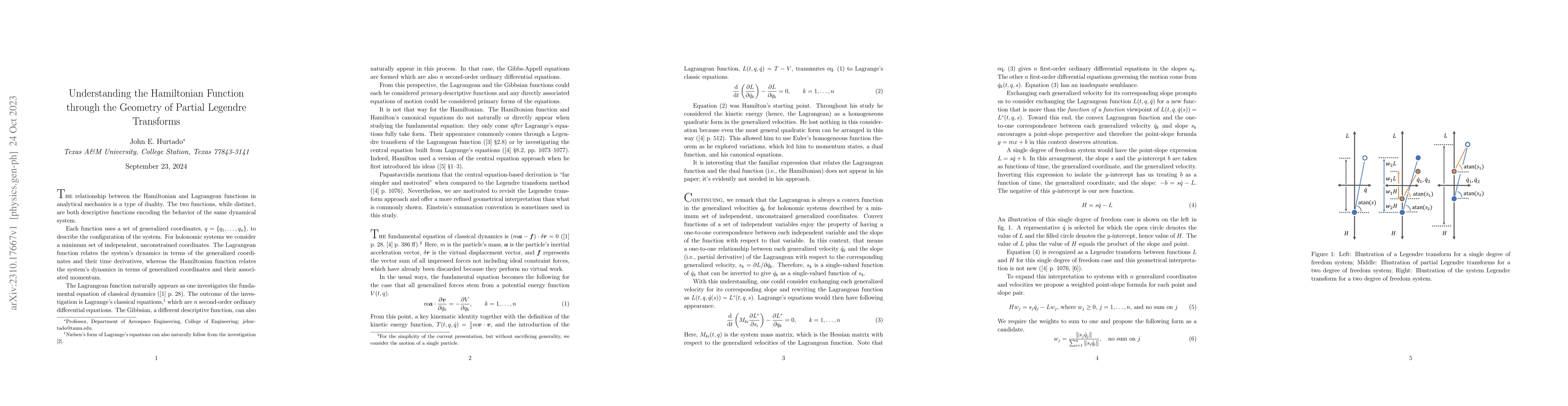 Thumbnail for Understanding the Hamiltonian Function through the Geometry of Partial
  Legendre Transforms