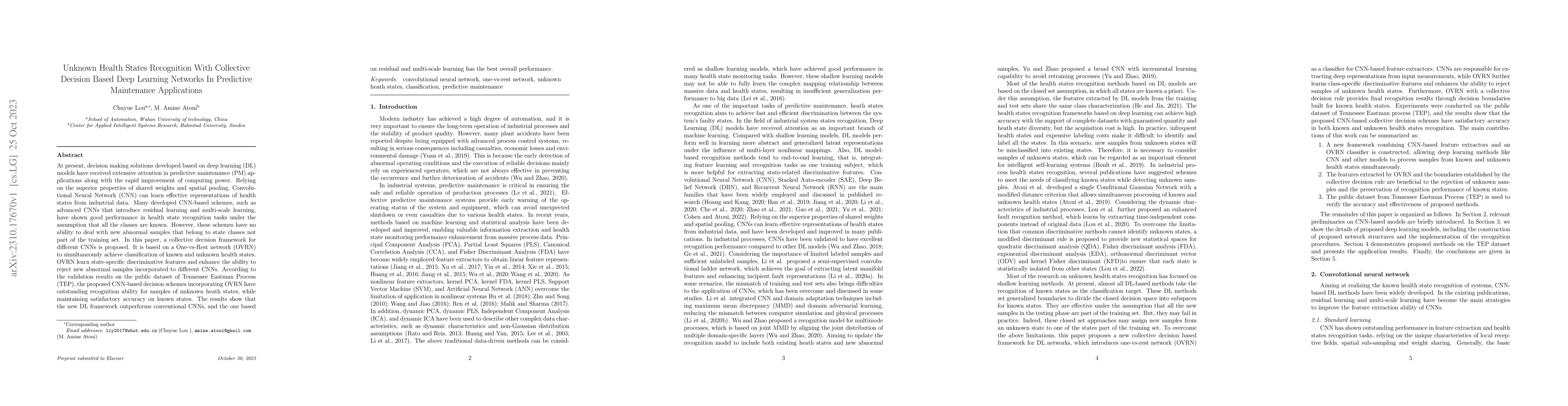 Thumbnail for Unknown Health States Recognition With Collective Decision Based Deep
  Learning Networks In Predictive Maintenance Applications