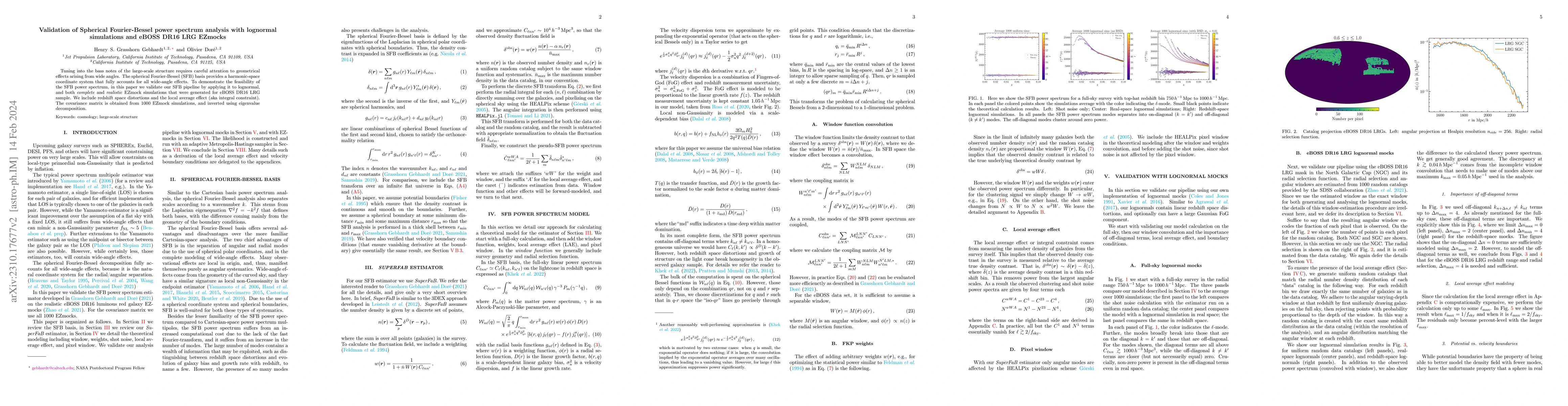 Thumbnail for Validation of Spherical Fourier-Bessel power spectrum analysis with
  lognormal simulations and eBOSS DR16 LRG EZmocks