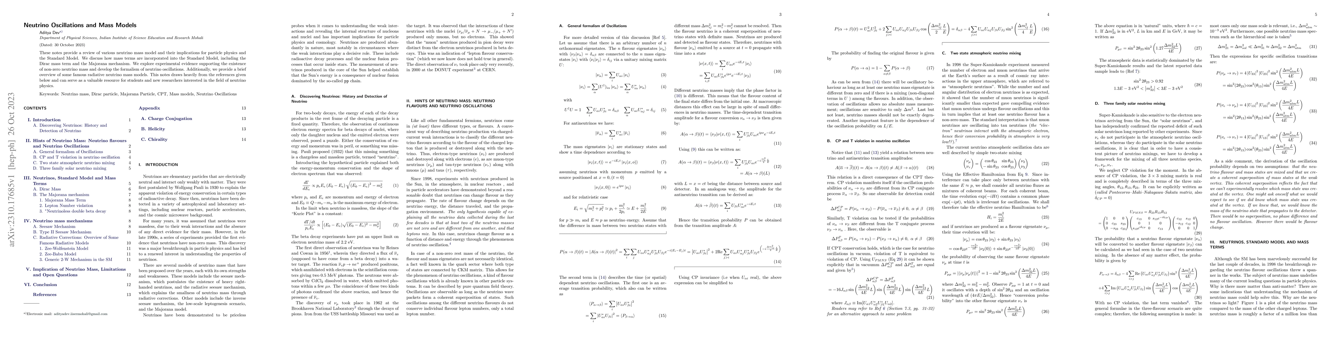 Thumbnail for Neutrino Oscillations and Mass Models