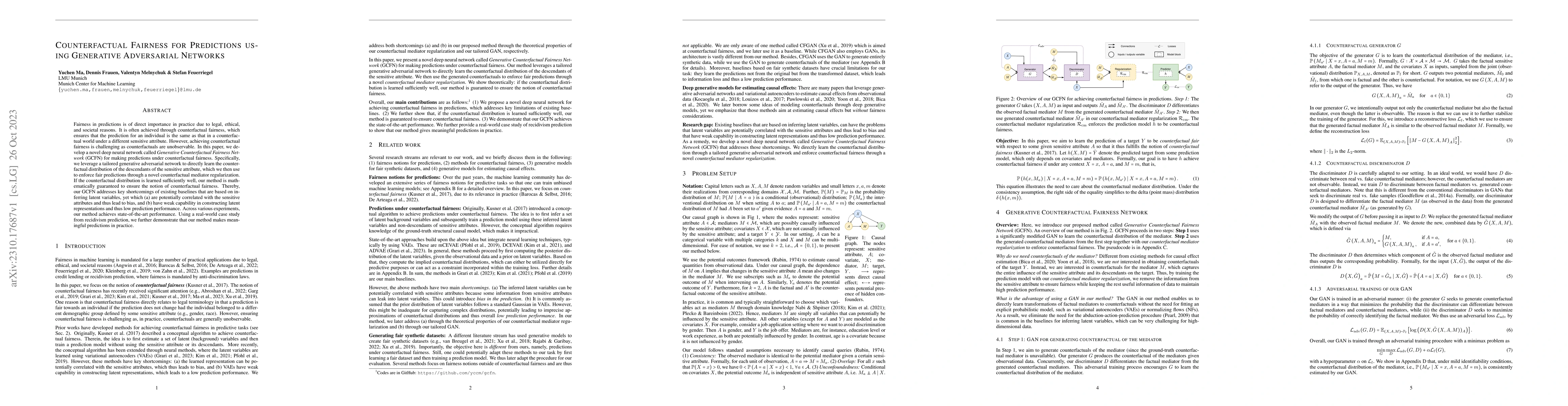 Thumbnail for Counterfactual Fairness for Predictions using Generative Adversarial
  Networks
