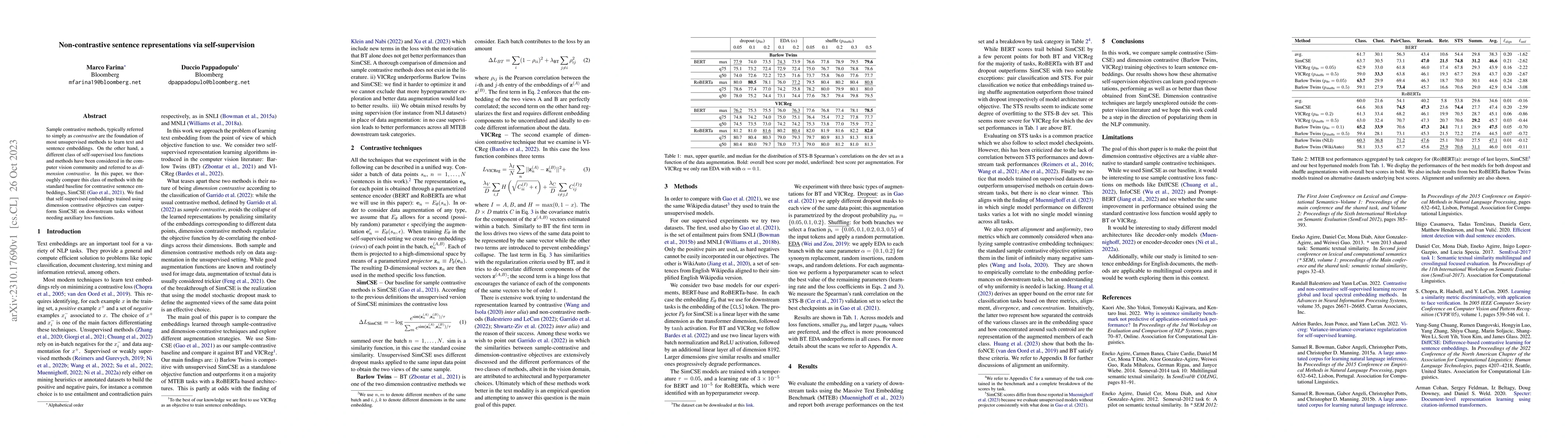Thumbnail for Non-contrastive sentence representations via self-supervision