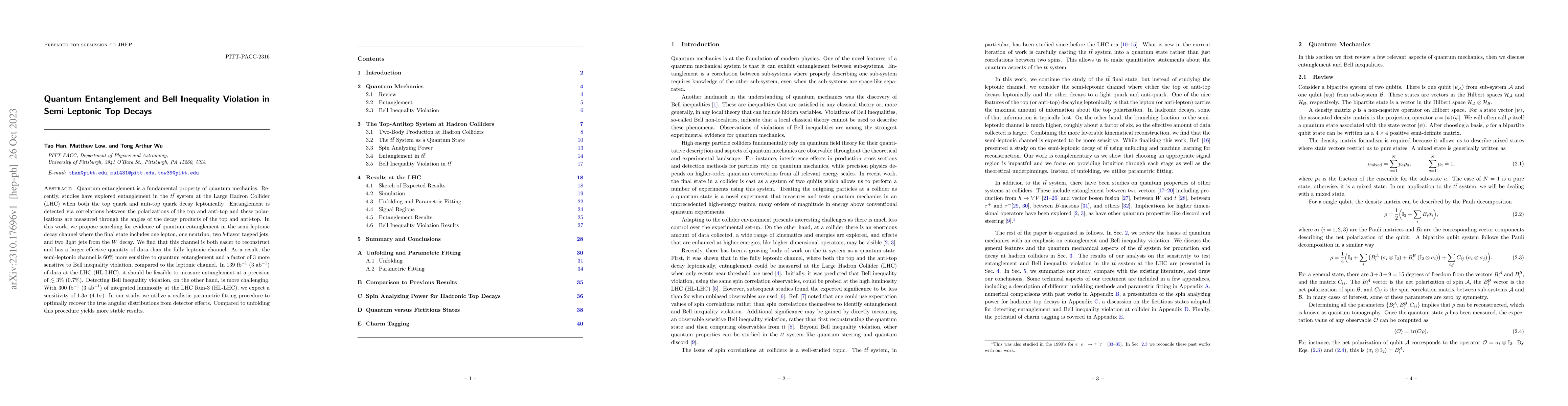 Thumbnail for Quantum Entanglement and Bell Inequality Violation in Semi-Leptonic Top
  Decays