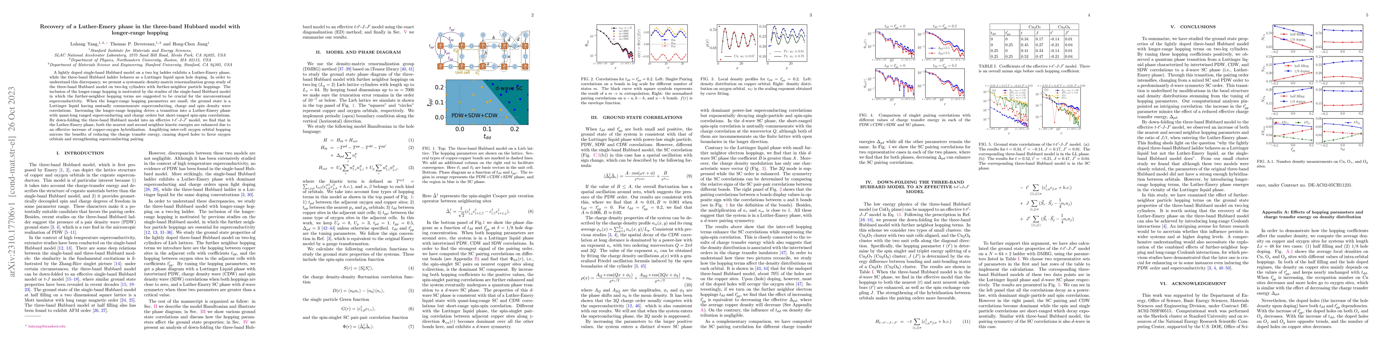 Thumbnail for Recovery of a Luther-Emery phase in the three-band Hubbard model with
  longer-range hopping