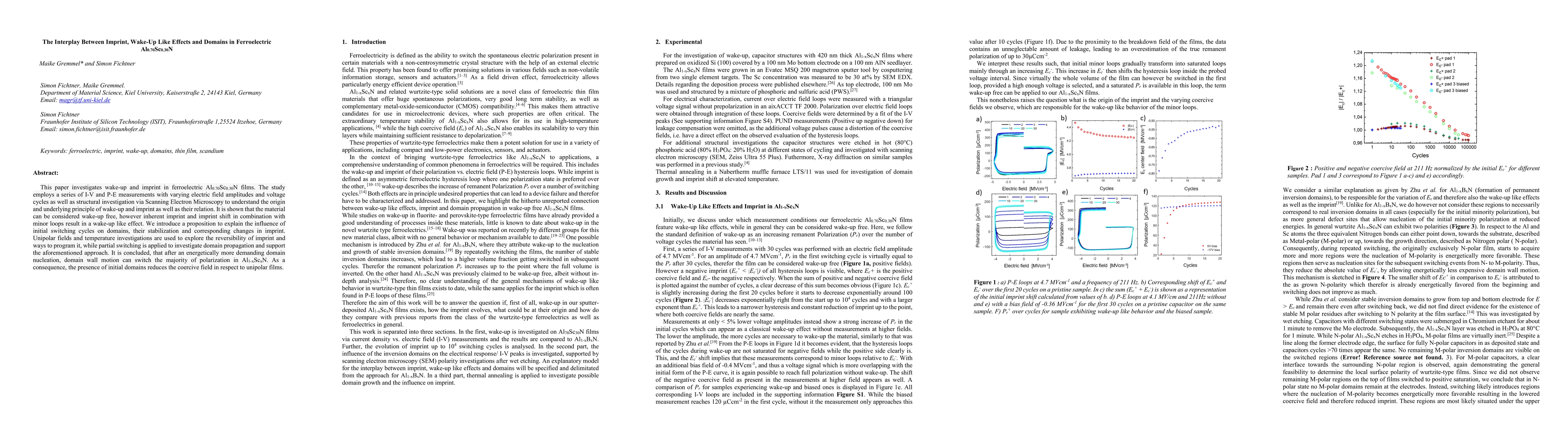 Thumbnail for The Interplay Between Imprint, Wake-Up Like Effects and Domains in
  Ferroelectric AlScN