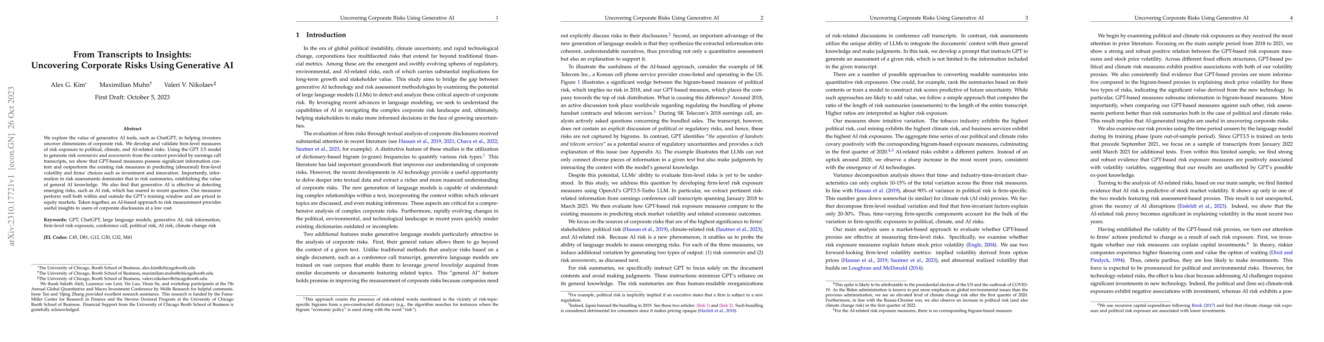 Thumbnail for From Transcripts to Insights: Uncovering Corporate Risks Using
  Generative AI