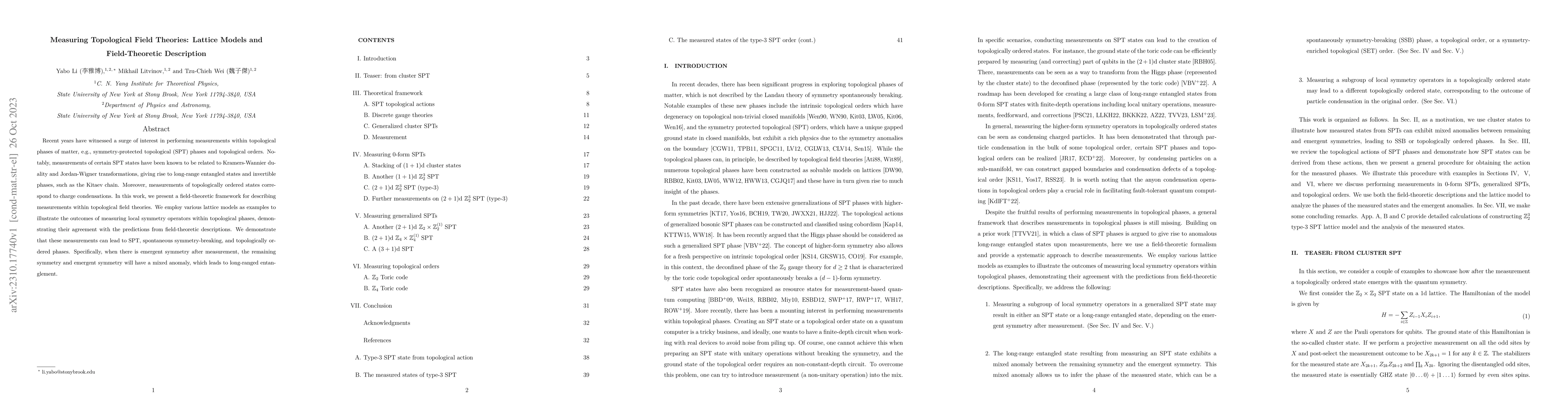 Thumbnail for Measuring Topological Field Theories: Lattice Models and Field-Theoretic
  Description