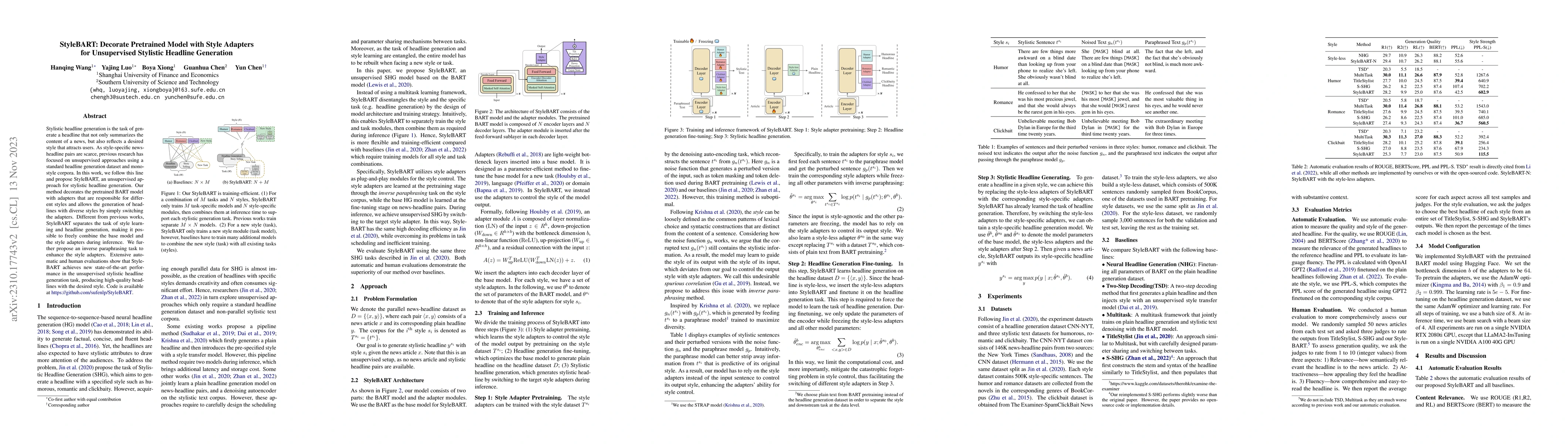 Thumbnail for StyleBART: Decorate Pretrained Model with Style Adapters for
  Unsupervised Stylistic Headline Generation