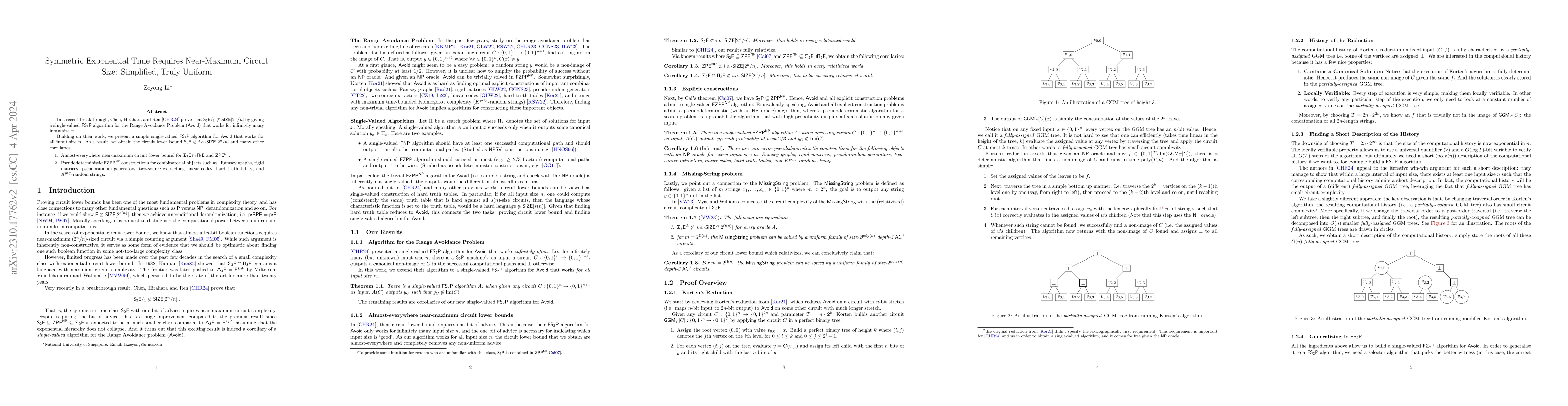 Thumbnail for Symmetric Exponential Time Requires Near-Maximum Circuit Size:
  Simplified, Truly Uniform