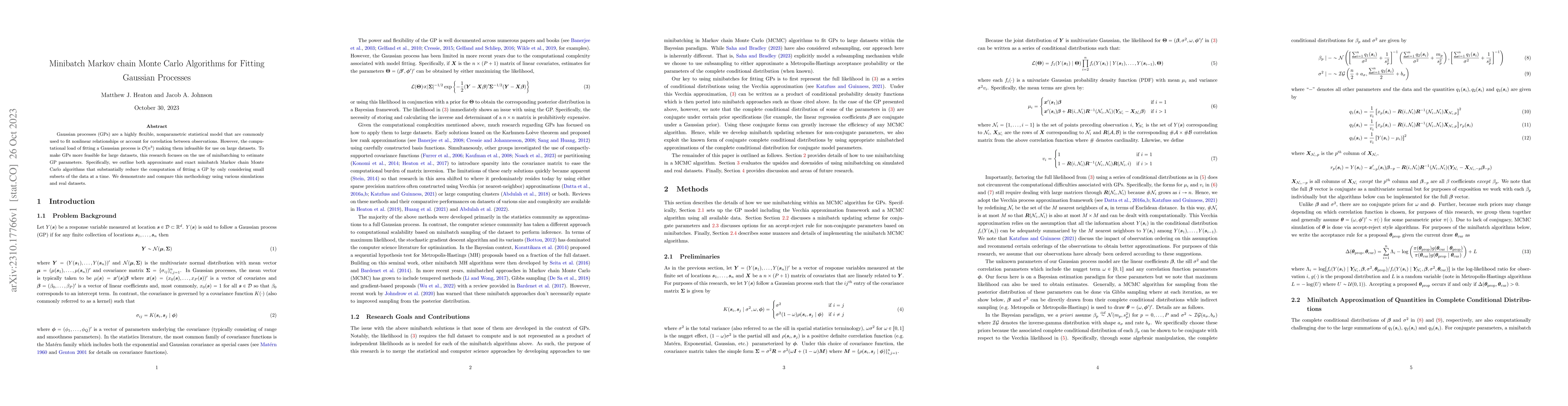 Thumbnail for Minibatch Markov chain Monte Carlo Algorithms for Fitting Gaussian
  Processes