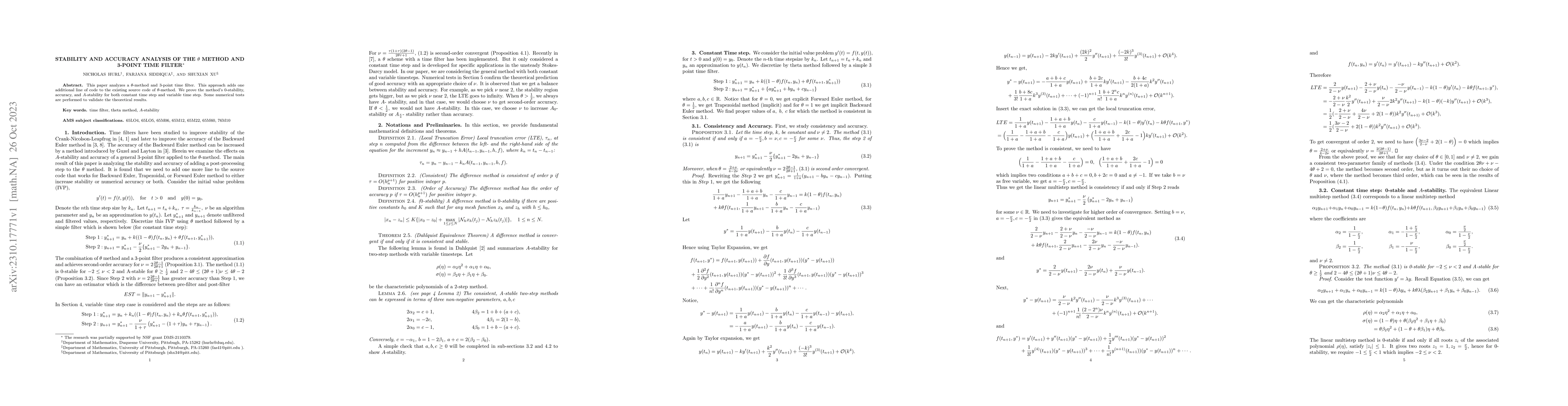 Thumbnail for Stability and Accuracy analysis of the $\theta$ Method and 3-Point Time
  filter