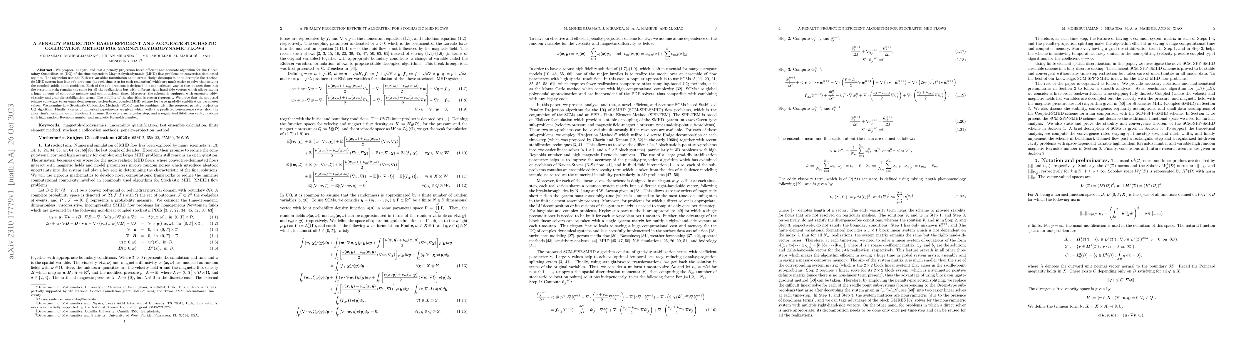 Thumbnail for A Penalty-projection based Efficient and Accurate Stochastic Collocation
  Method for Magnetohydrodynamic Flows