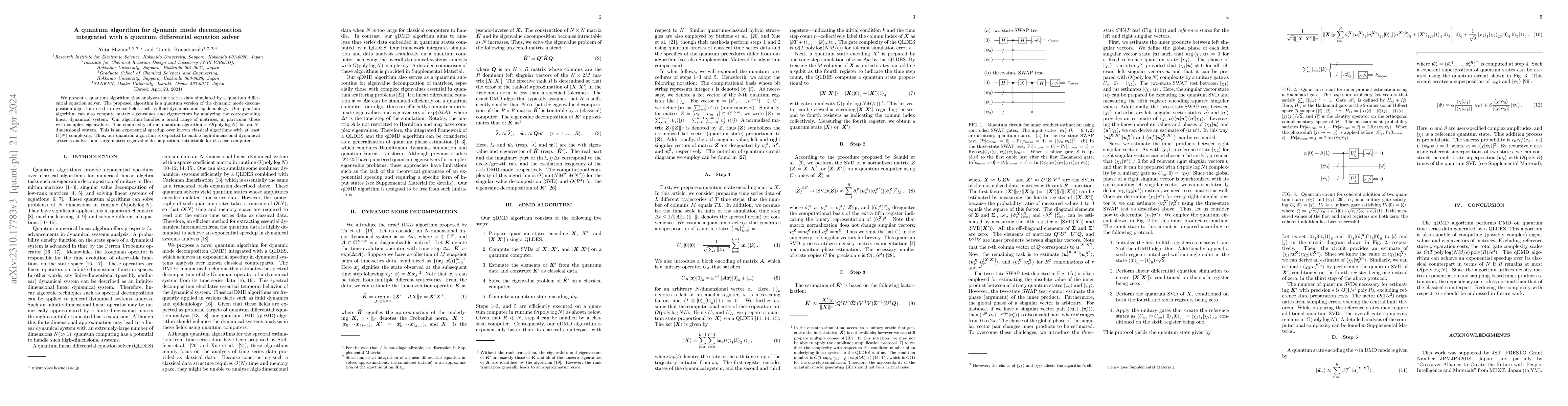 Thumbnail for A Quantum Algorithm for Dynamic Mode Decomposition Integrated with a
  Quantum Differential Equation Solver