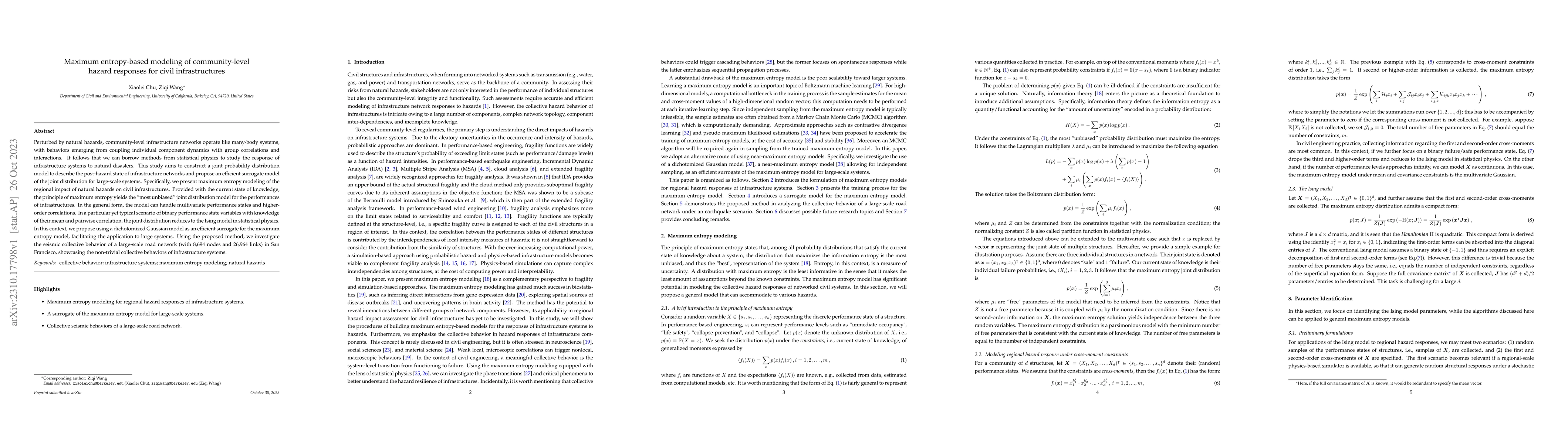 Thumbnail for Maximum entropy-based modeling of community-level hazard responses for
  civil infrastructures