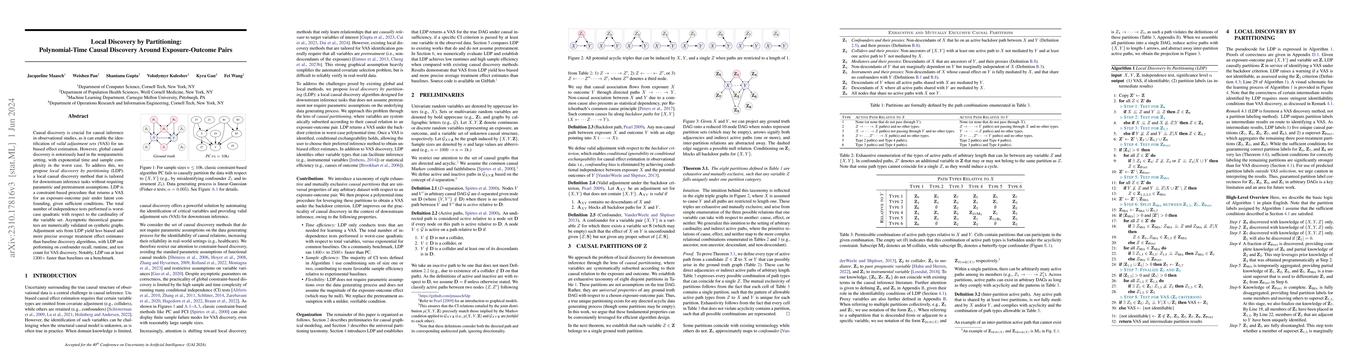 Thumbnail for Local Discovery by Partitioning: Polynomial-Time Causal Discovery Around
  Exposure-Outcome Pairs