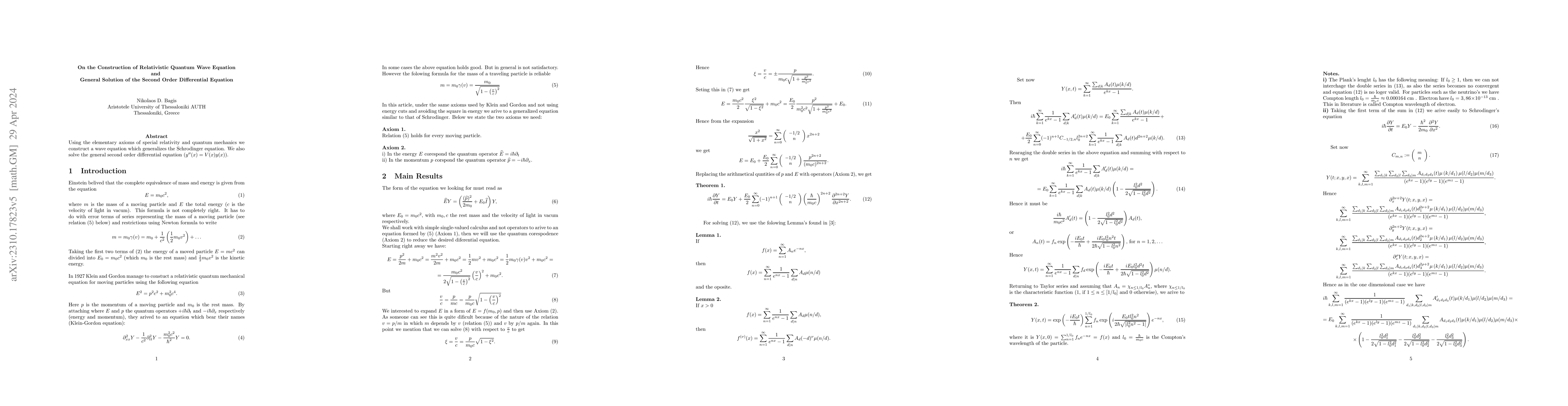 Thumbnail for On the Construction of Relativistic Quantum Wave Equation and General
  Solution of the Second Order Differential Equation