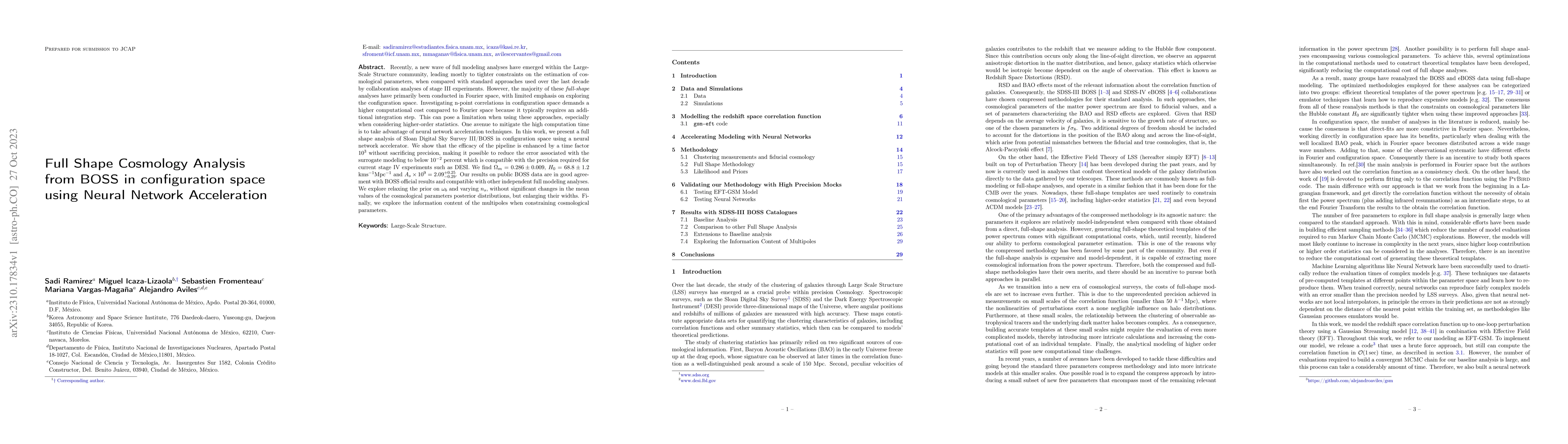 Thumbnail for Full Shape Cosmology Analysis from BOSS in configuration space using
  Neural Network Acceleration