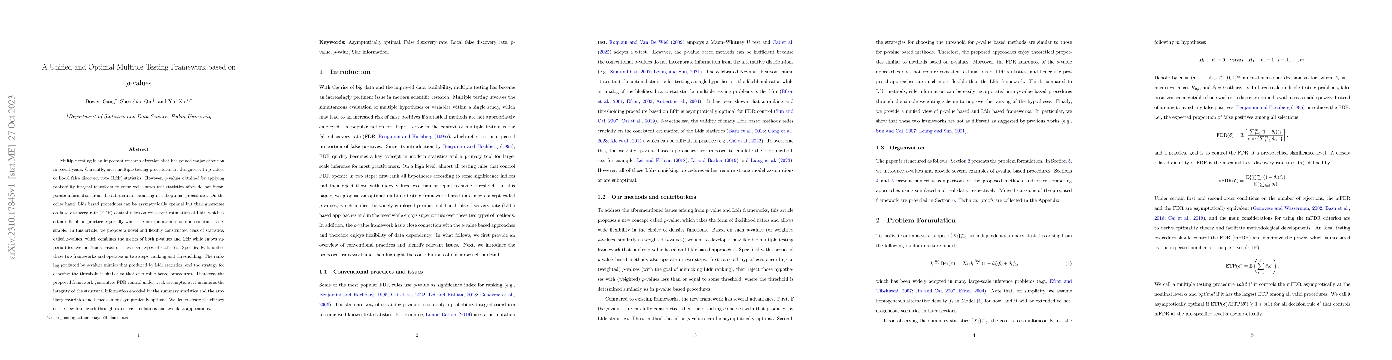 Thumbnail for A Unified and Optimal Multiple Testing Framework based on rho-values