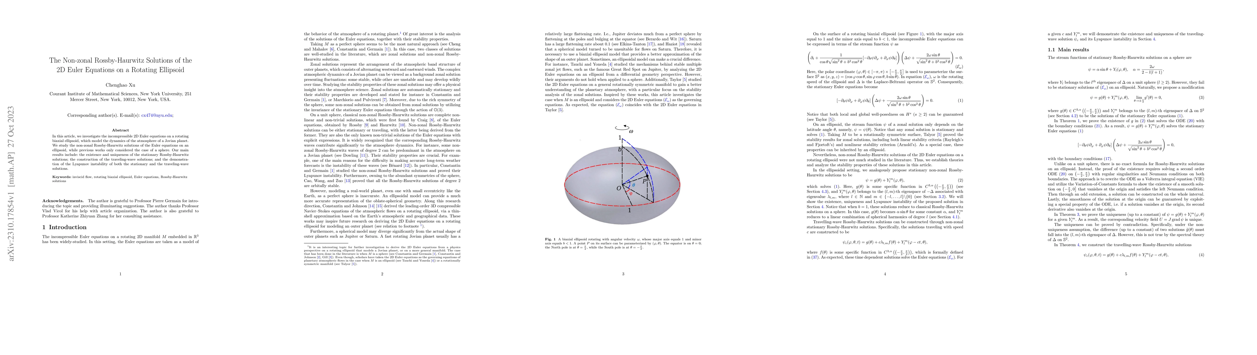 Thumbnail for The Non-zonal Rossby-Haurwitz Solutions of the 2D Euler Equations on a
  Rotating Ellipsoid