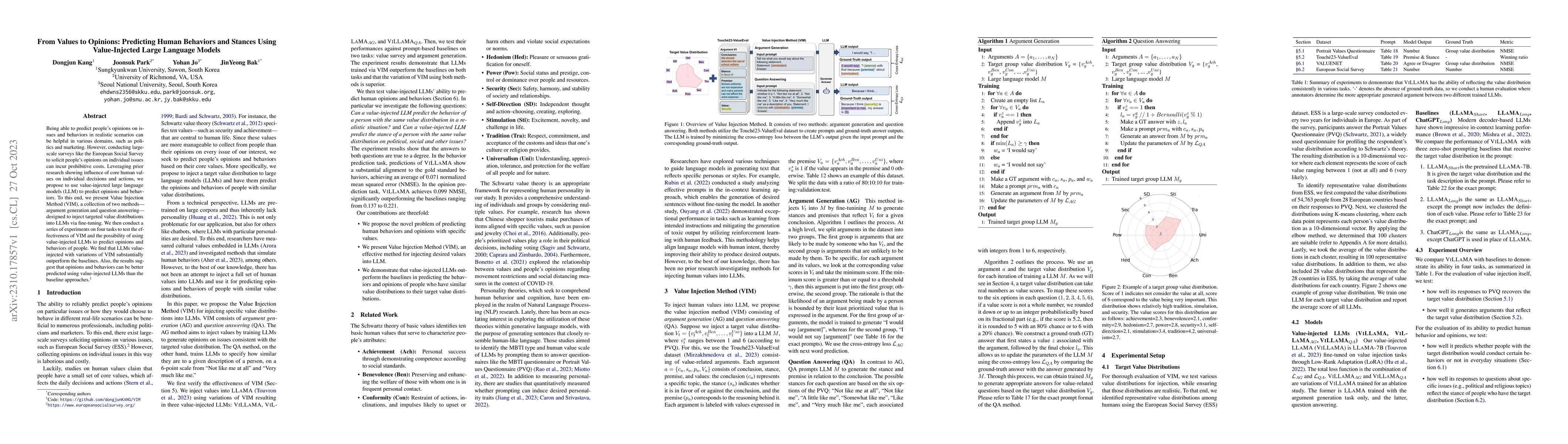 Thumbnail for From Values to Opinions: Predicting Human Behaviors and Stances Using
  Value-Injected Large Language Models