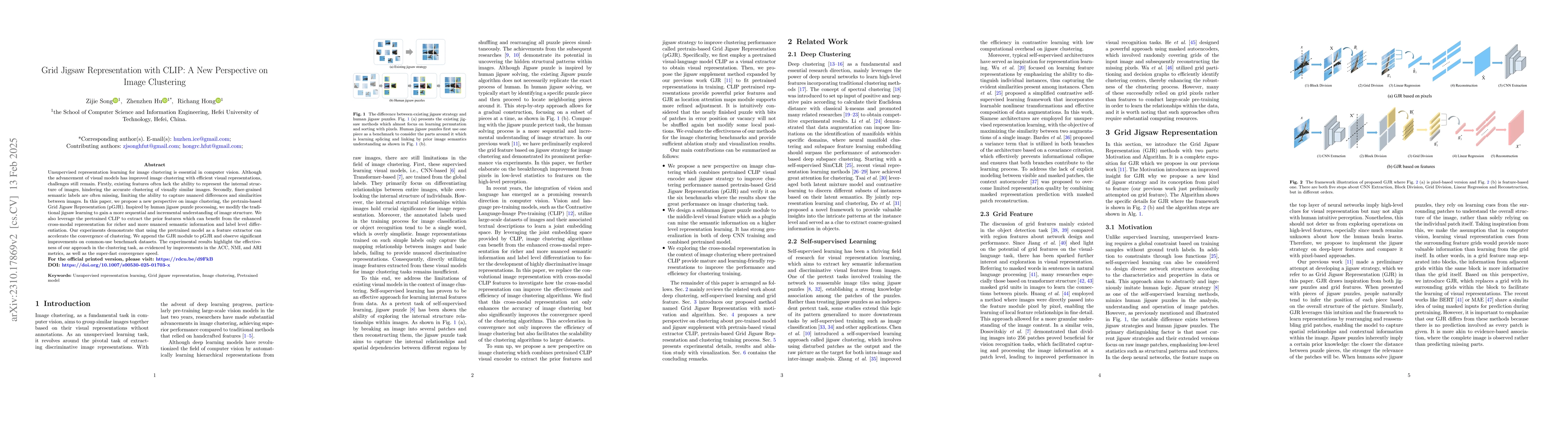 Thumbnail for Grid Jigsaw Representation with CLIP: A New Perspective on Image
  Clustering