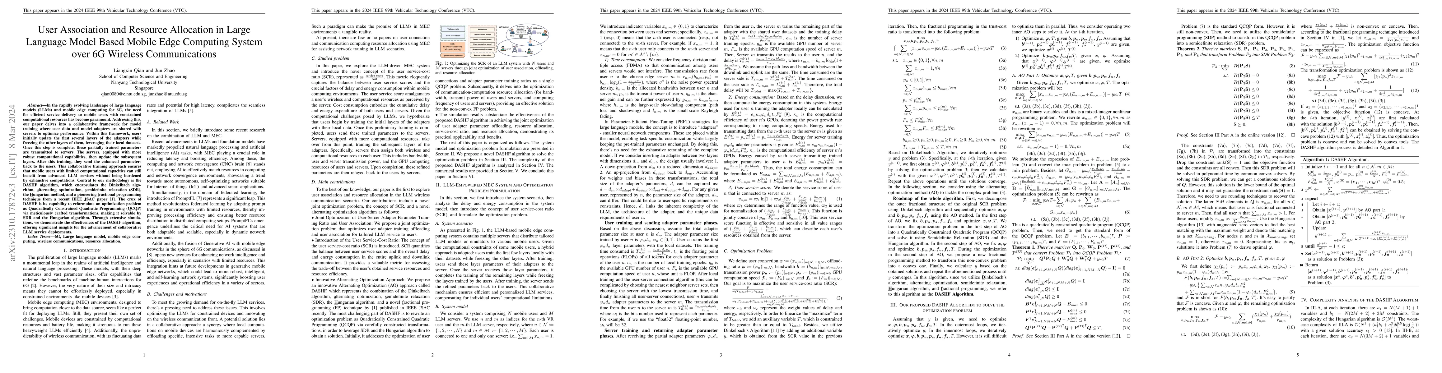 Thumbnail for User Association and Resource Allocation in Large Language Model Based
  Mobile Edge Computing System over 6G Wireless Communications