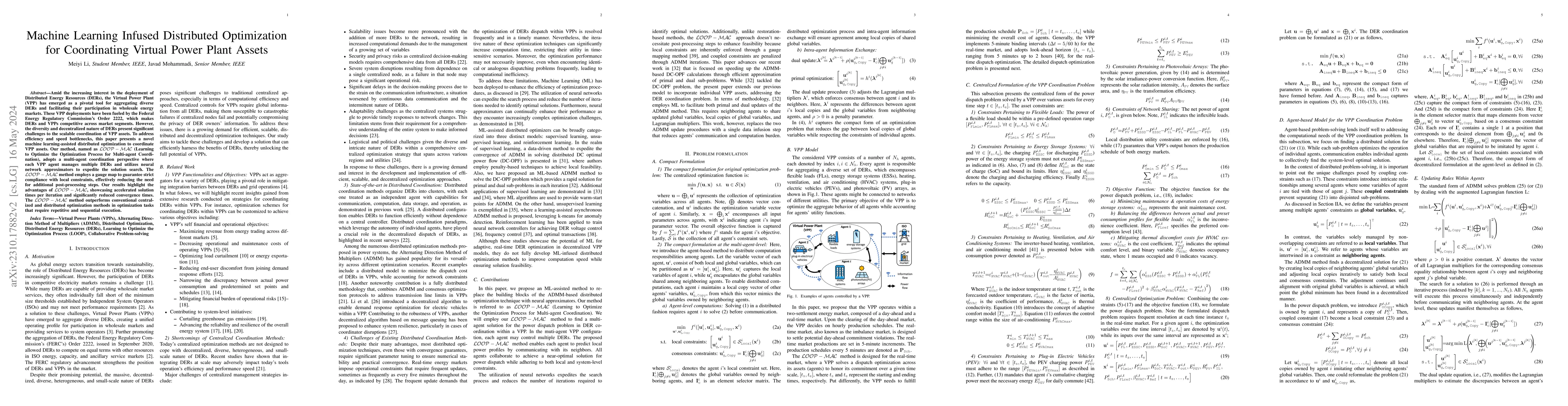 Thumbnail for Machine Learning Infused Distributed Optimization for Coordinating
  Virtual Power Plant Assets