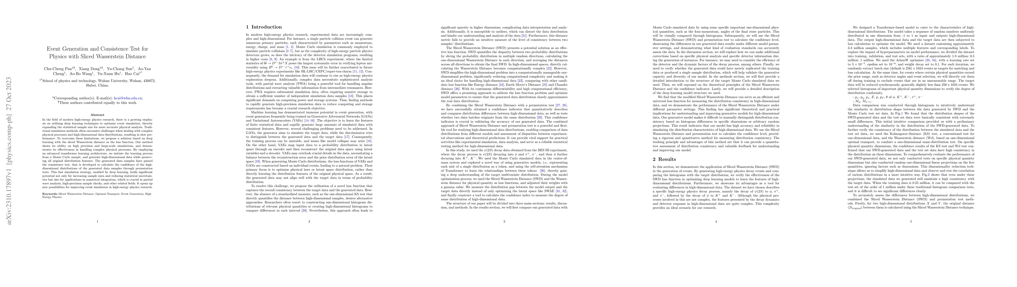 Thumbnail for Event Generation and Consistence Test for Physics with Sliced
  Wasserstein Distance