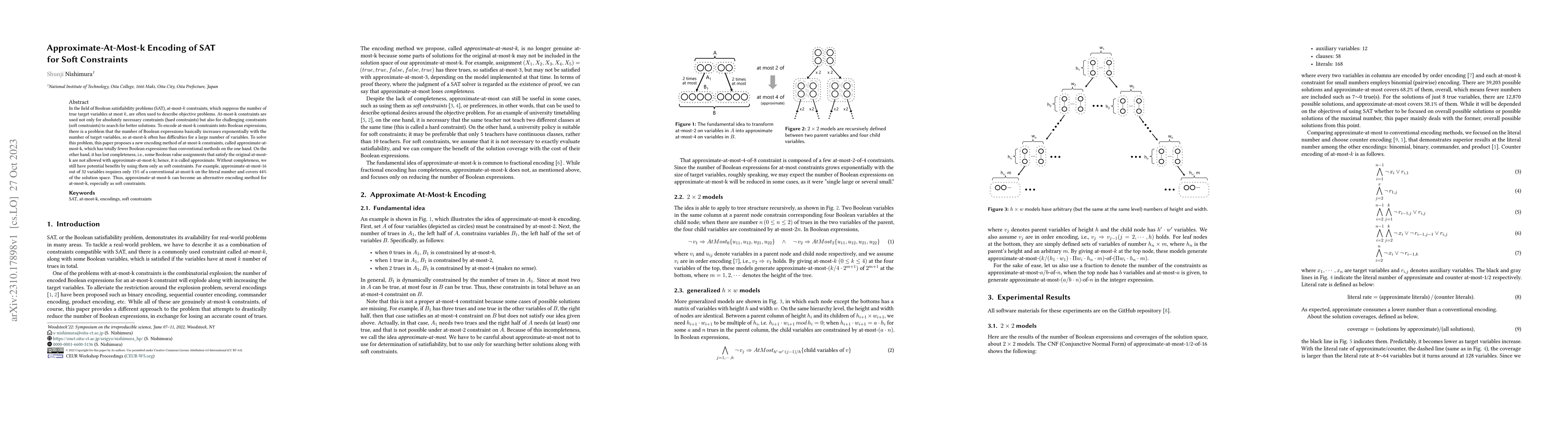 Thumbnail for Approximate-At-Most-k Encoding of SAT for Soft Constraints
