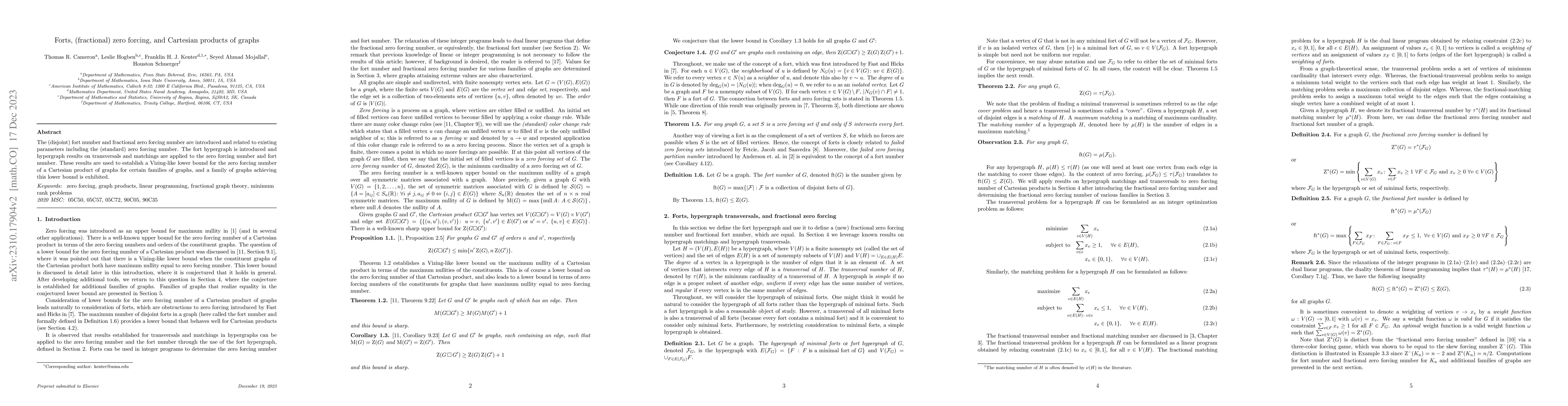 Thumbnail for Forts, (fractional) zero forcing, and Cartesian products of graphs