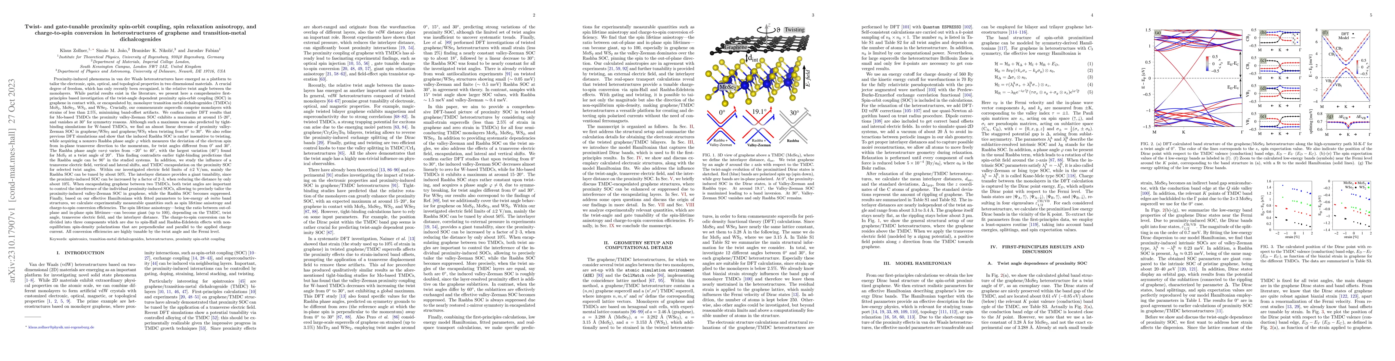 Thumbnail for Twist- and gate-tunable proximity spin-orbit coupling, spin relaxation
  anisotropy, and charge-to-spin conversion in heterostructures of graphene and
  transition-metal dichalcogenides