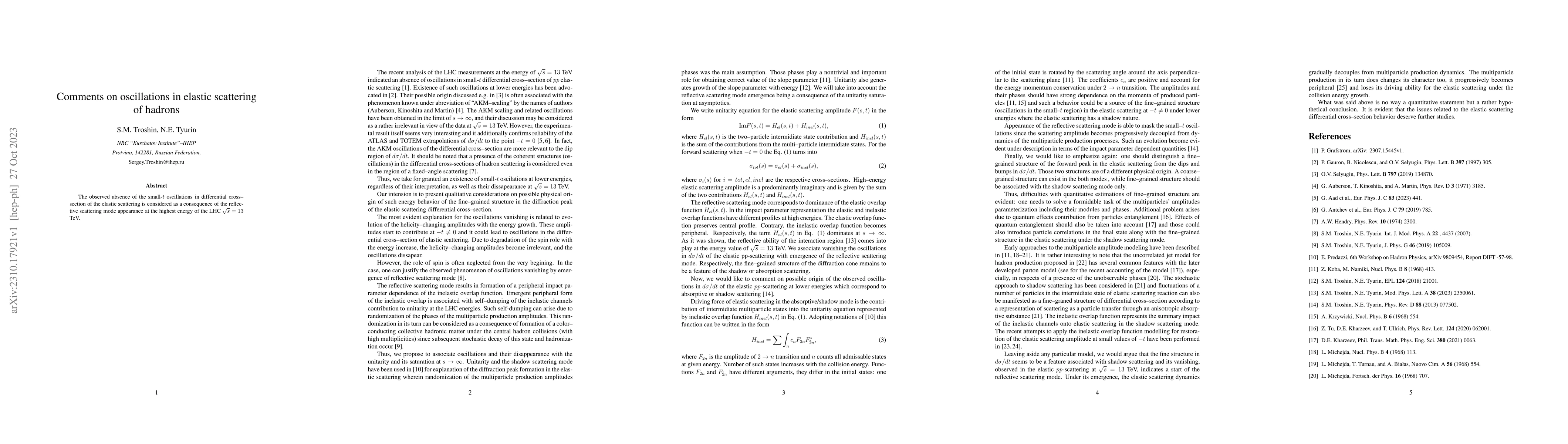 Thumbnail for Comments on oscillations in elastic scattering of hadrons
