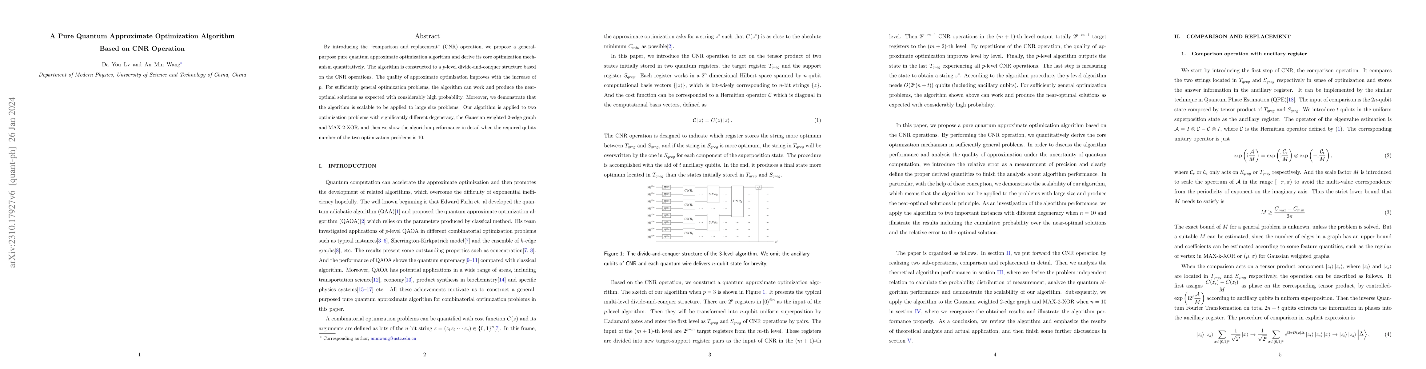 Thumbnail for A Pure Quantum Approximate Optimization Algorithm Based on CNR Operation