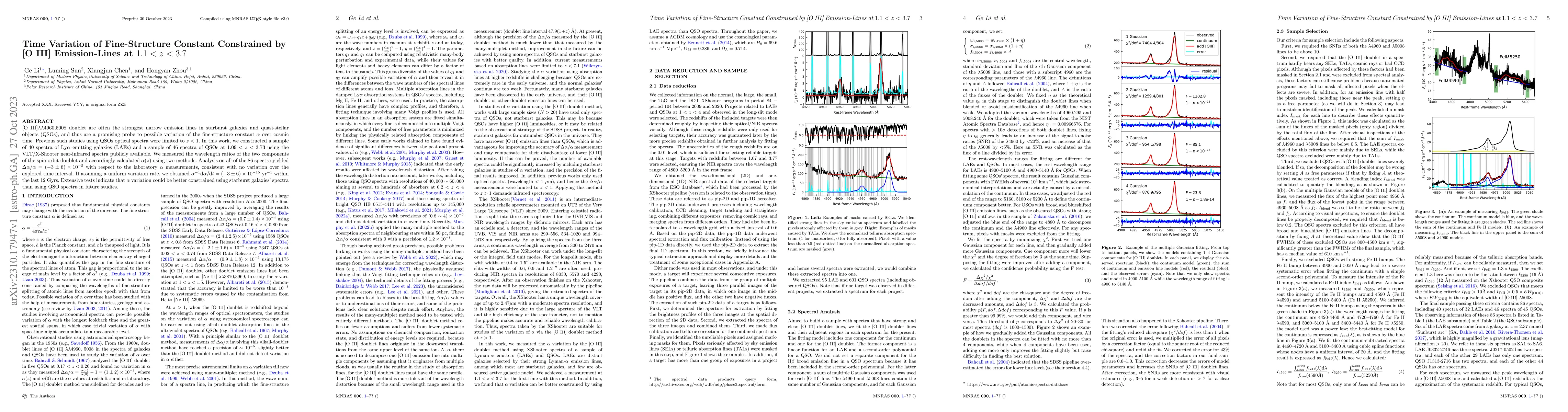 Thumbnail for Time Variation of Fine-Structure Constant Constrained by [O III]
  Emission-Lines at 1.1<z<3.7