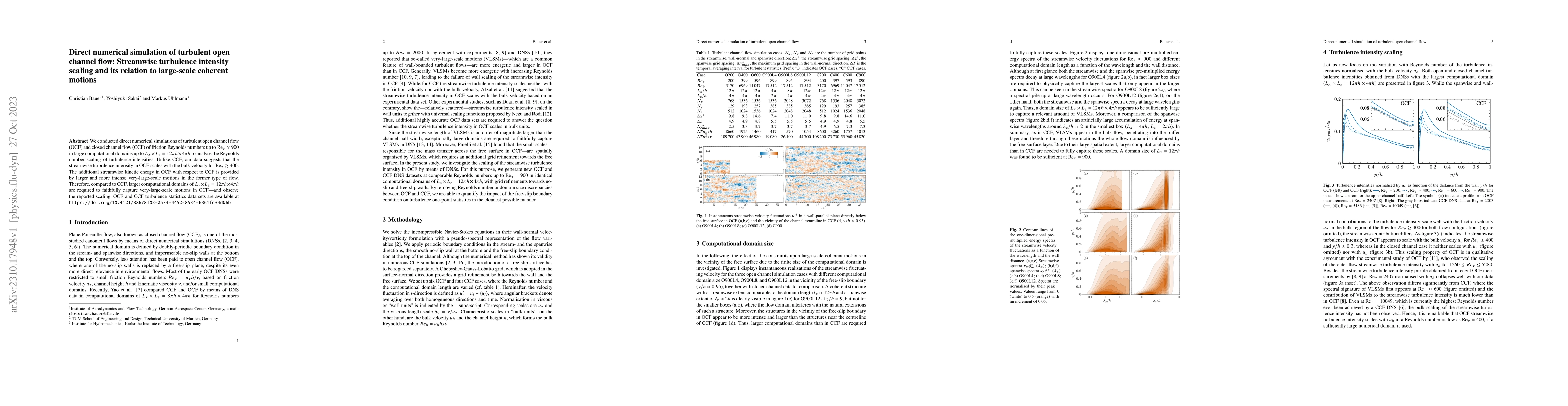Thumbnail for Direct numerical simulation of turbulent open channel flow: Streamwise
  turbulence intensity scaling and its relation to large-scale coherent motions