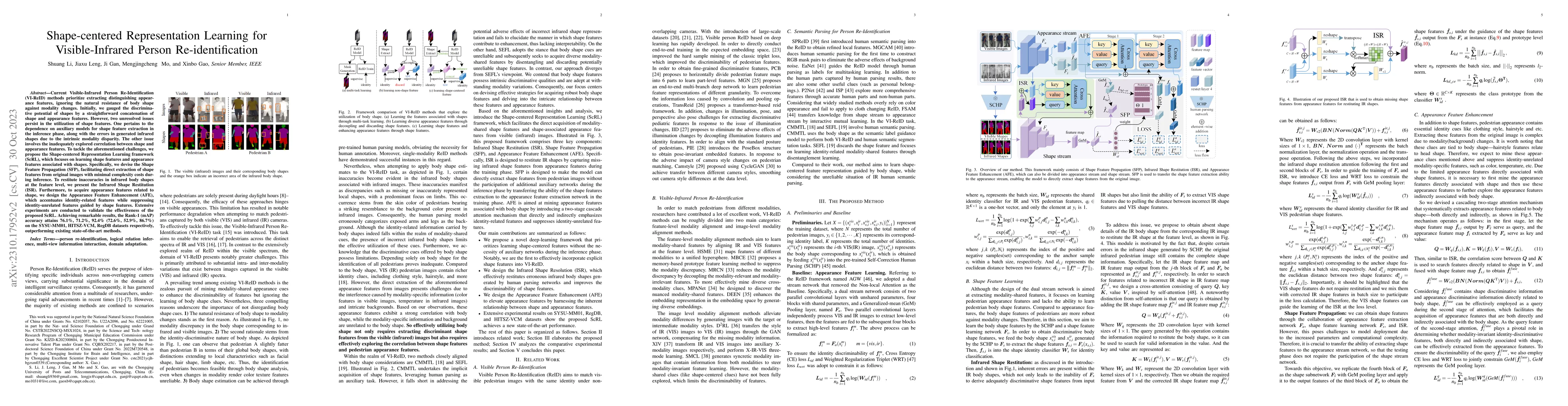 Thumbnail for Shape-centered Representation Learning for Visible-Infrared Person
  Re-identification