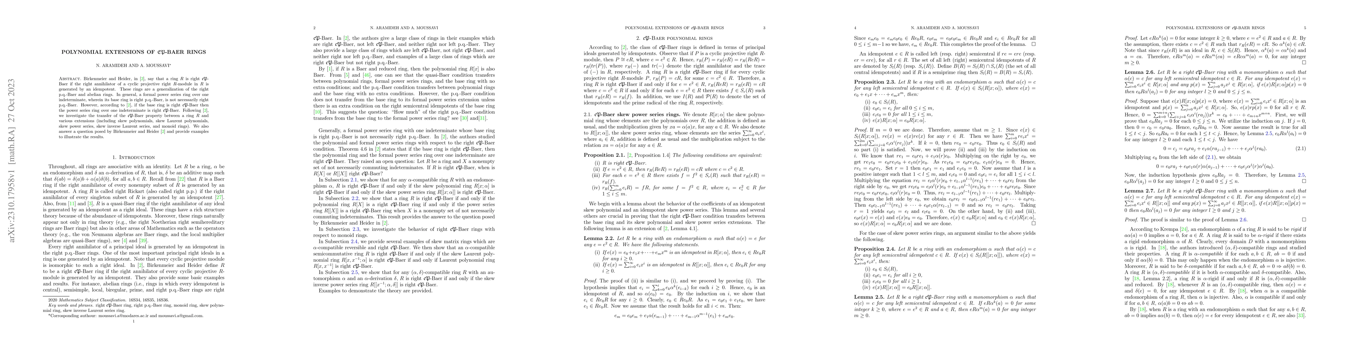 Thumbnail for Polynomial extensions of cP-Baer rings