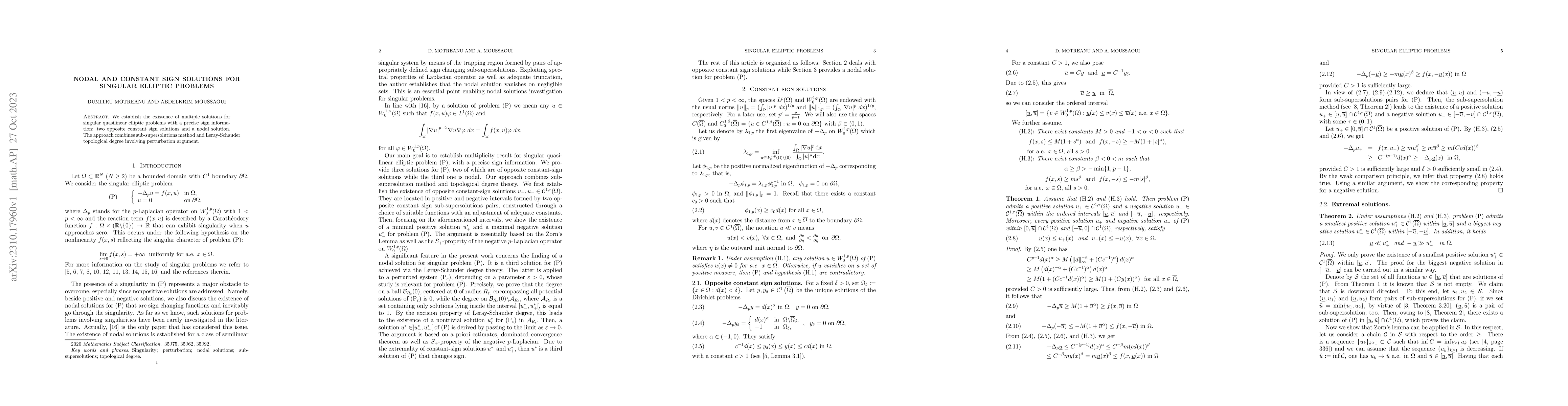 Thumbnail for Nodal and constant sign solutions for singular elliptic problems