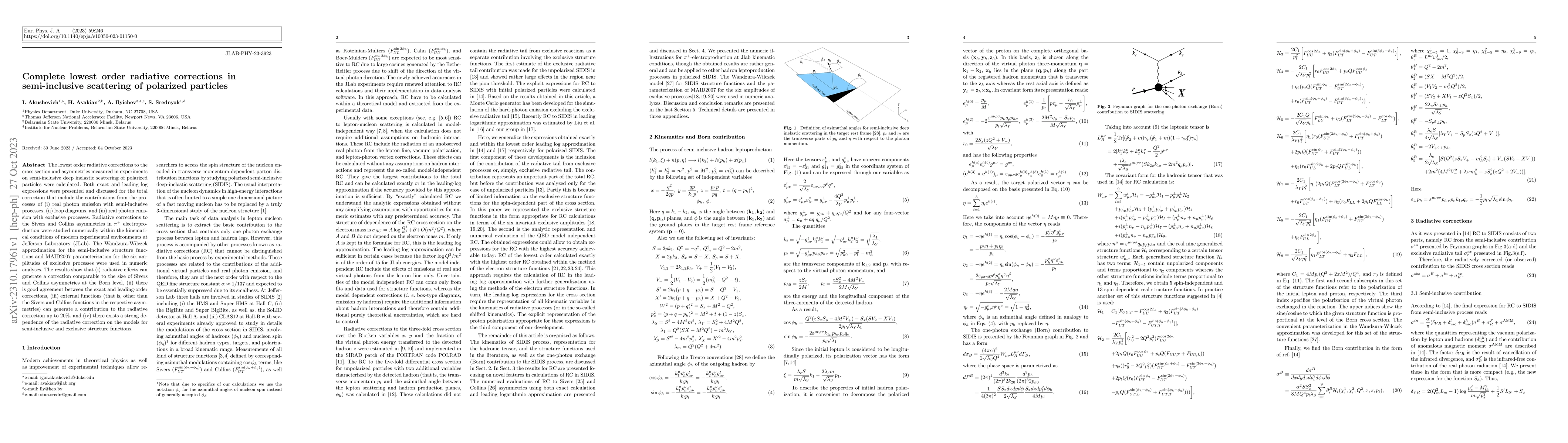 Thumbnail for Complete lowest order radiative corrections in semi-inclusive scattering
  of polarized particles