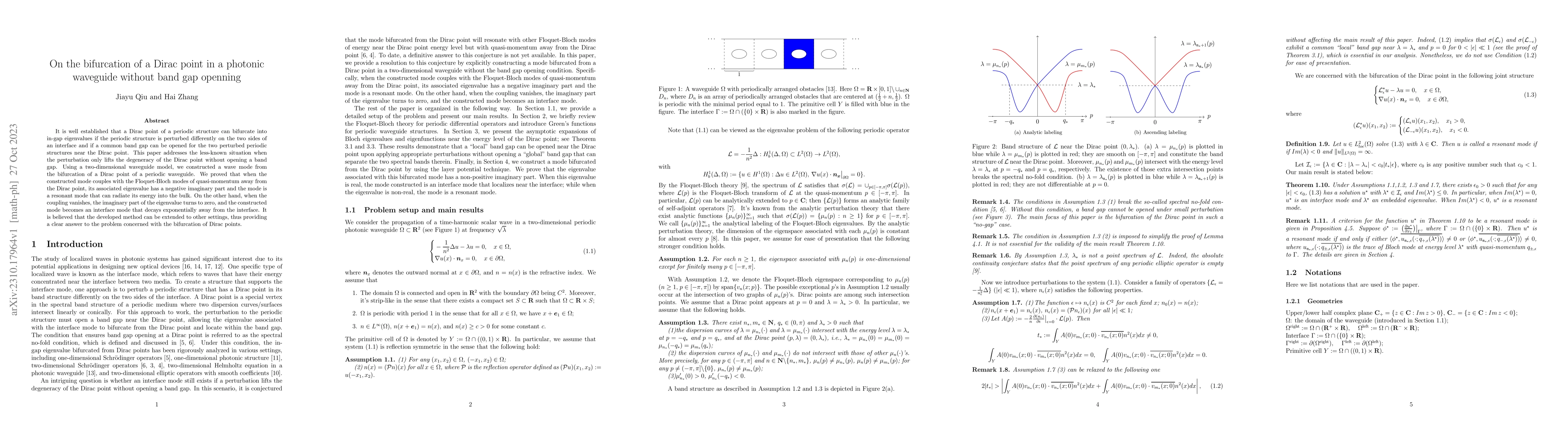 Thumbnail for On the bifurcation of a Dirac point in a photonic waveguide without band
  gap openning