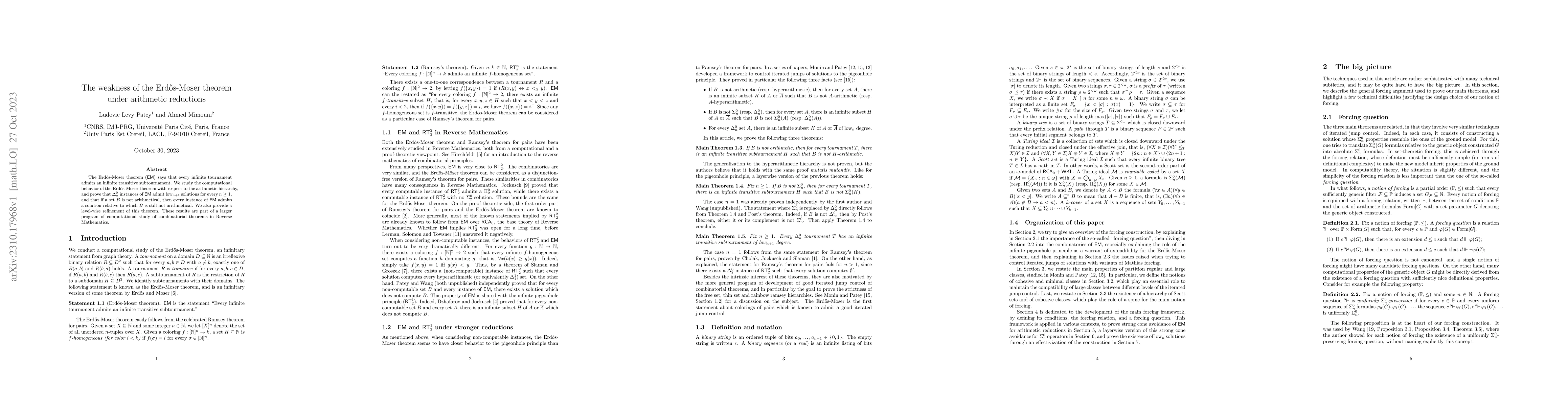 Thumbnail for The weakness of the Erd\H{o}s-Moser theorem under arithmetic reductions