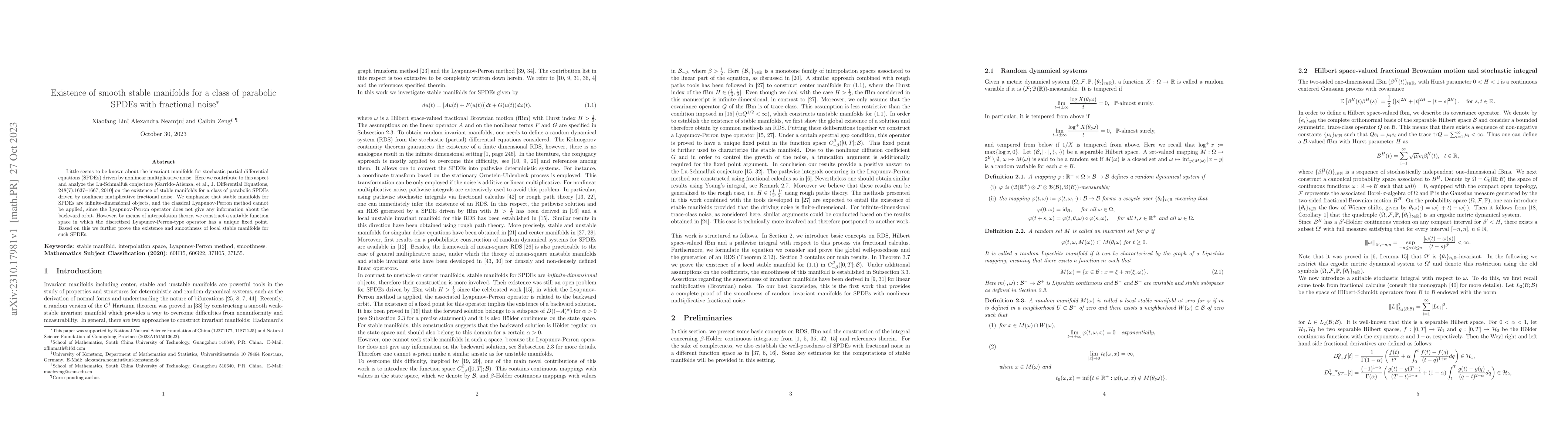 Thumbnail for Existence of smooth stable manifolds for a class of parabolic SPDEs with
  fractional noise
