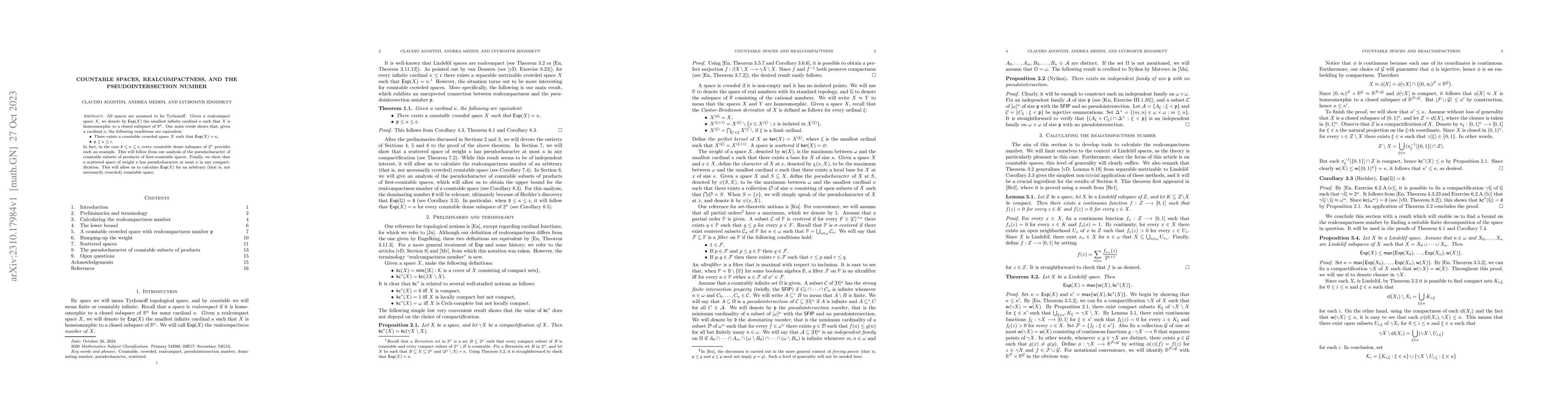 Thumbnail for Countable spaces, realcompactness, and the pseudointersection number
