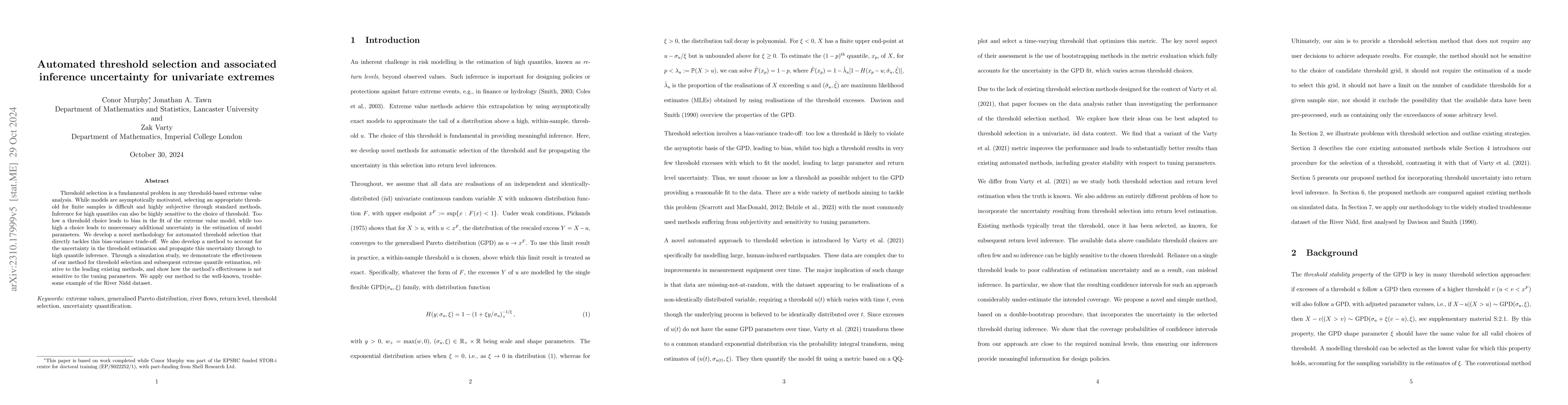 Thumbnail for Automated threshold selection and associated inference uncertainty for
  univariate extremes